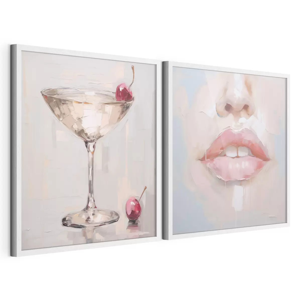 Poster Lippen en een cocktail, een imitatie van een schilderij d31100