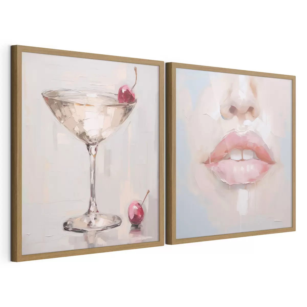 Poster Lippen en een cocktail, een imitatie van een schilderij d31100