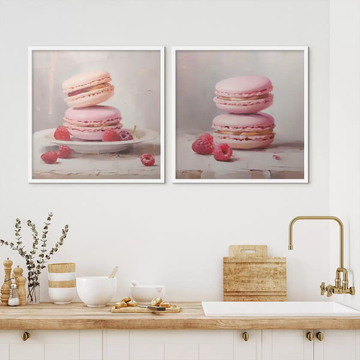 Poster Macarons en frambozen, naar een schilderij d31103