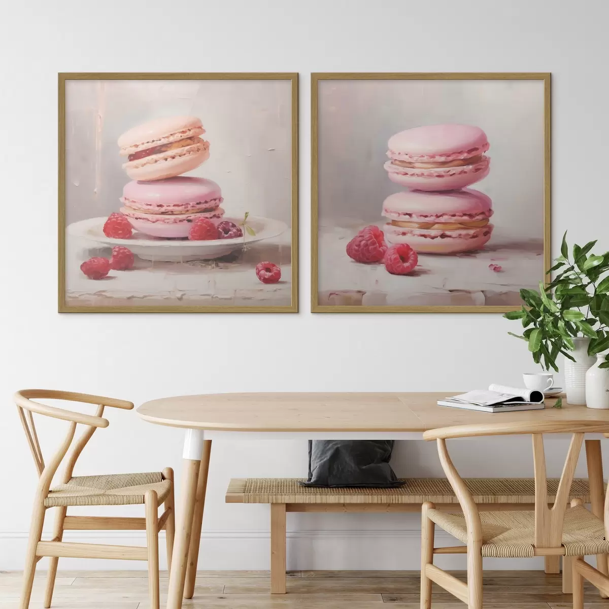 Poster Macarons en frambozen, naar een schilderij d31103