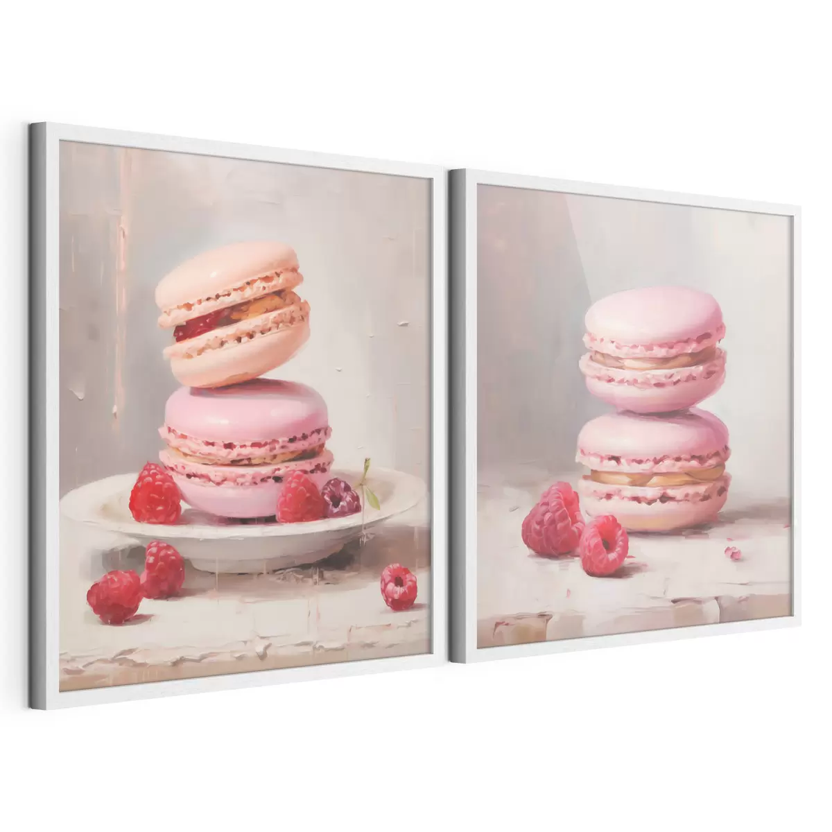Poster Macarons en frambozen, naar een schilderij d31103