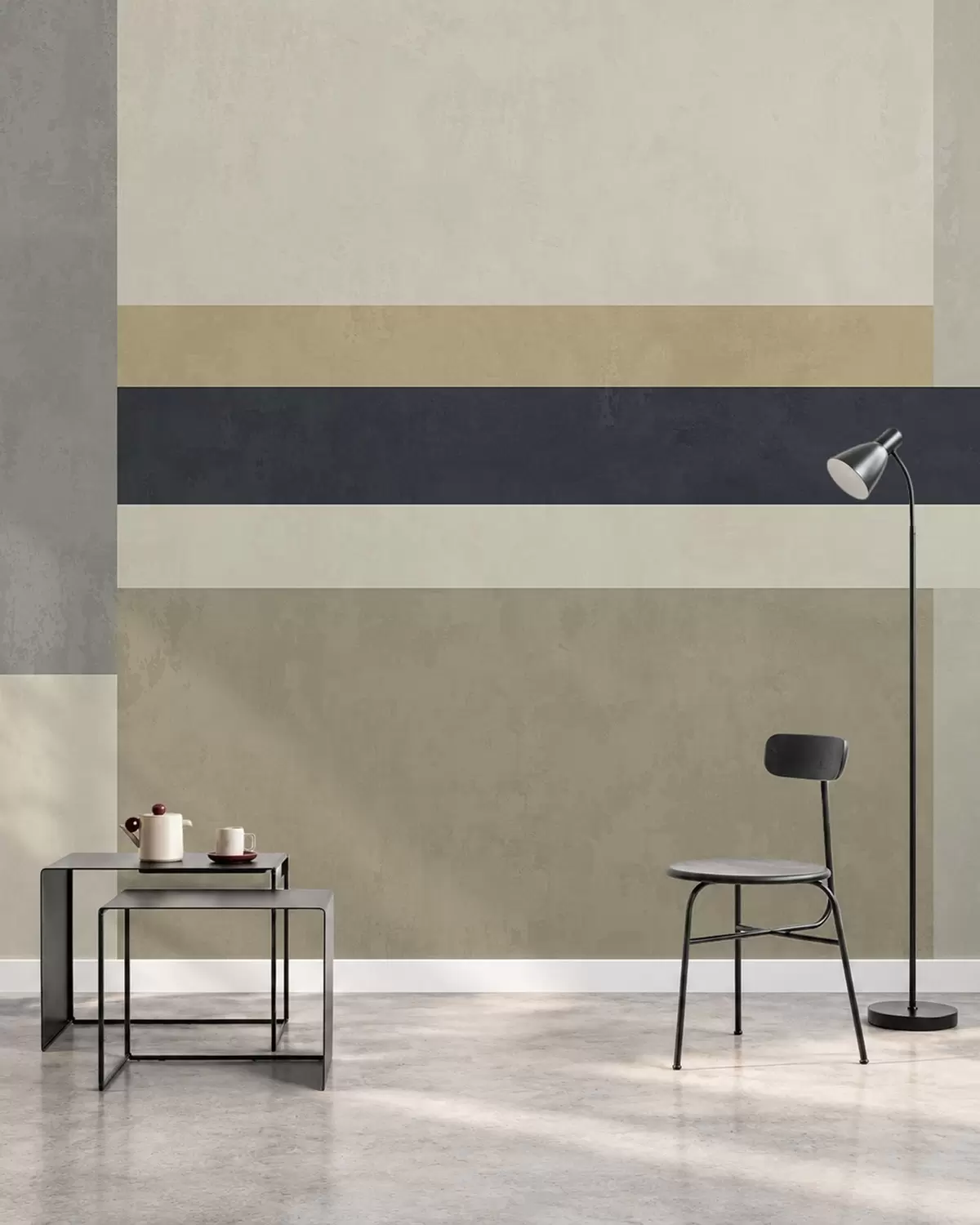 Fotobehang Geometrische blokken in beige en grijstinten met een donkere streep w05890v1
