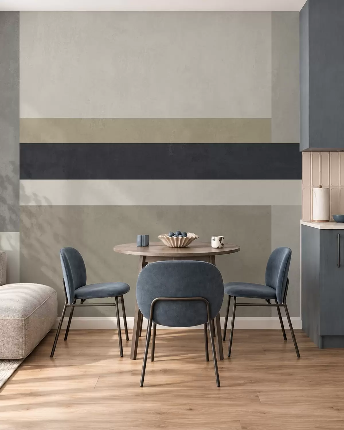 Fotobehang Geometrische blokken in beige en grijstinten met een donkere streep w05890v1