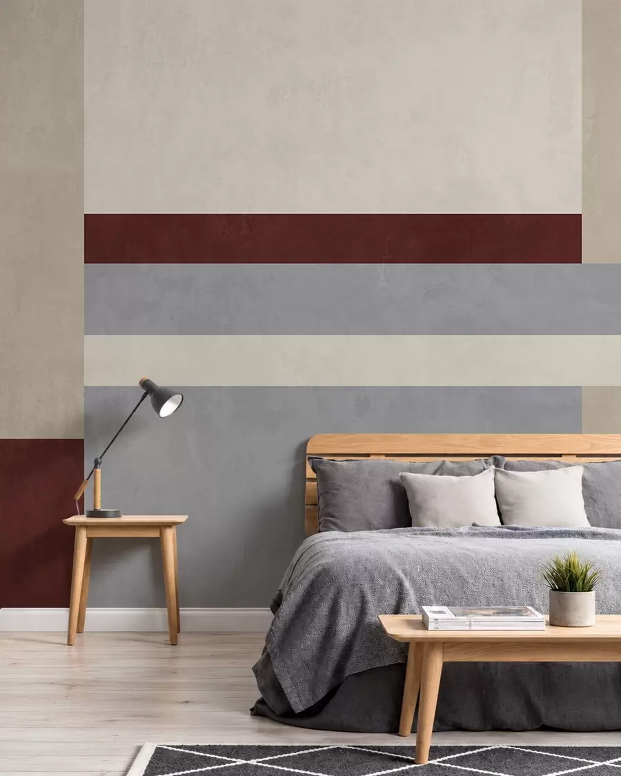 Fotobehang Abstracte geometrie met blokken in bordeauxrood, grijs en beige w05890v2