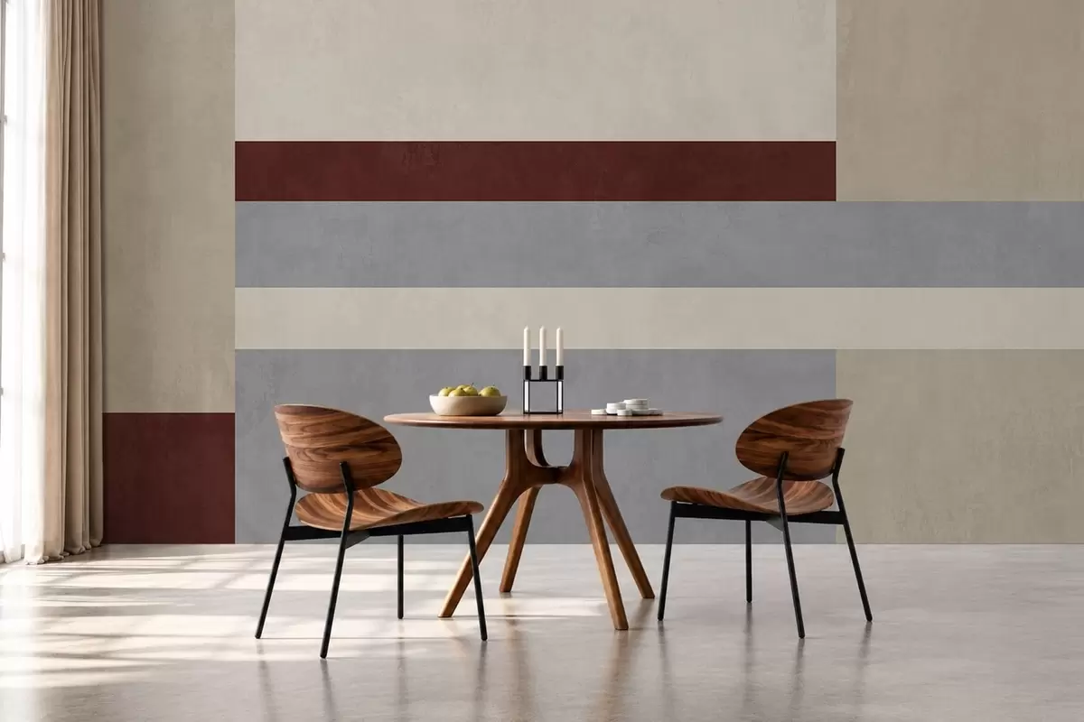 Fotobehang Abstracte geometrie met blokken in bordeauxrood, grijs en beige w05890v2