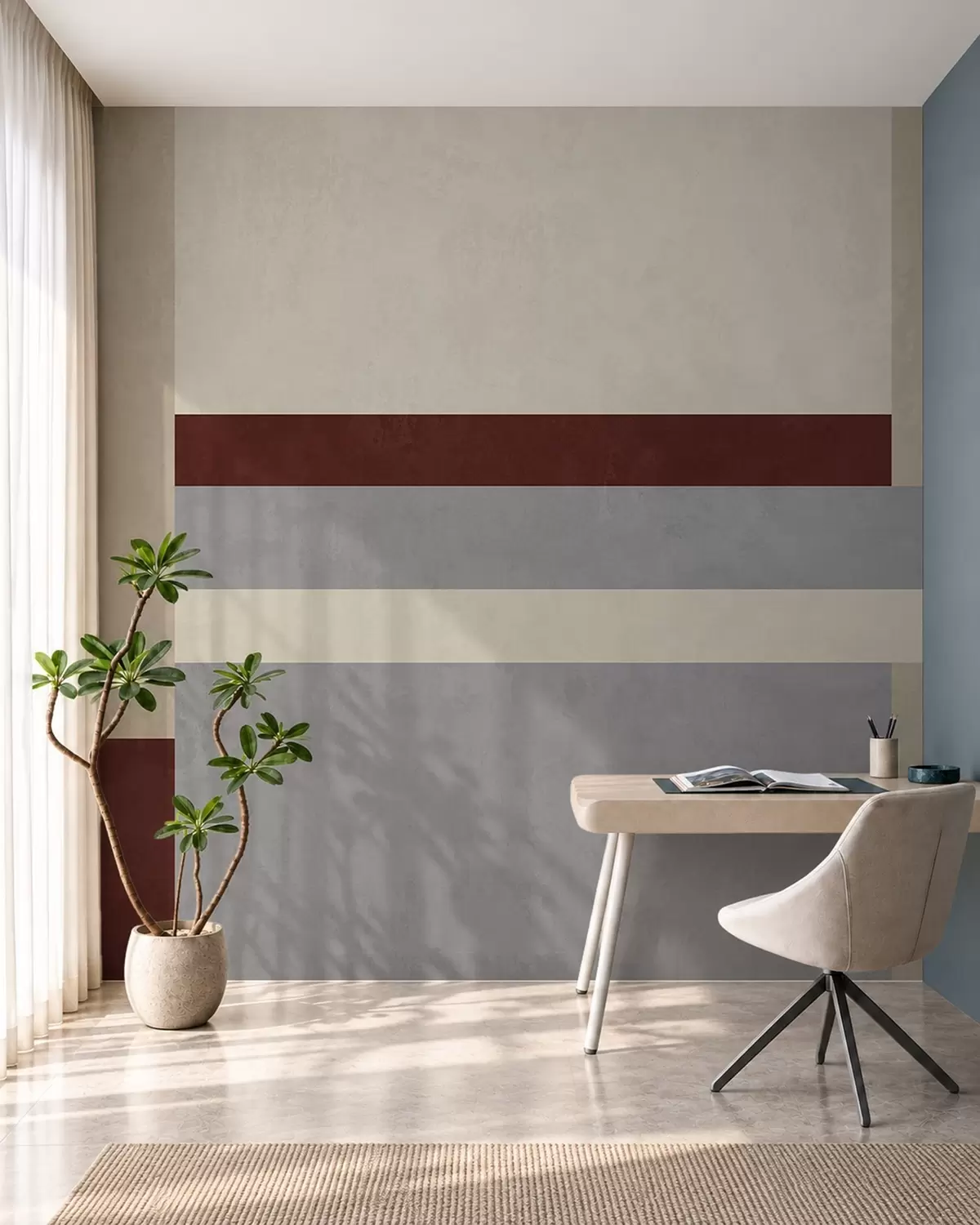 Fotobehang Abstracte geometrie met blokken in bordeauxrood, grijs en beige w05890v2