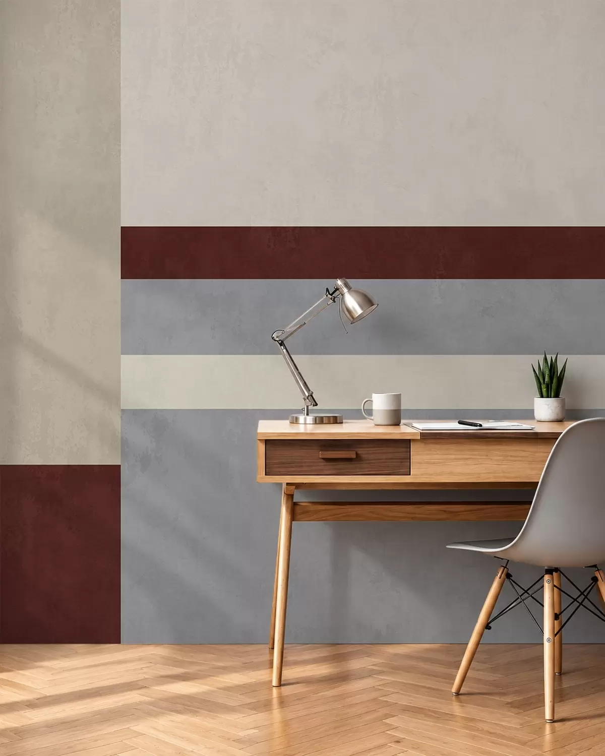 Fotobehang Abstracte geometrie met blokken in bordeauxrood, grijs en beige w05890v2