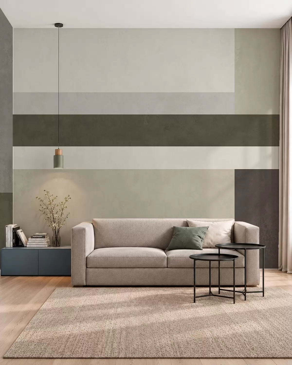 Fotobehang Geometrische compositie met olijfgroene, grijze en beige blokken w05890v3