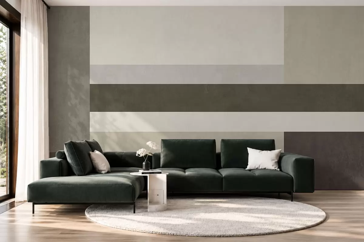 Fotobehang Geometrische compositie met olijfgroene, grijze en beige blokken w05890v3