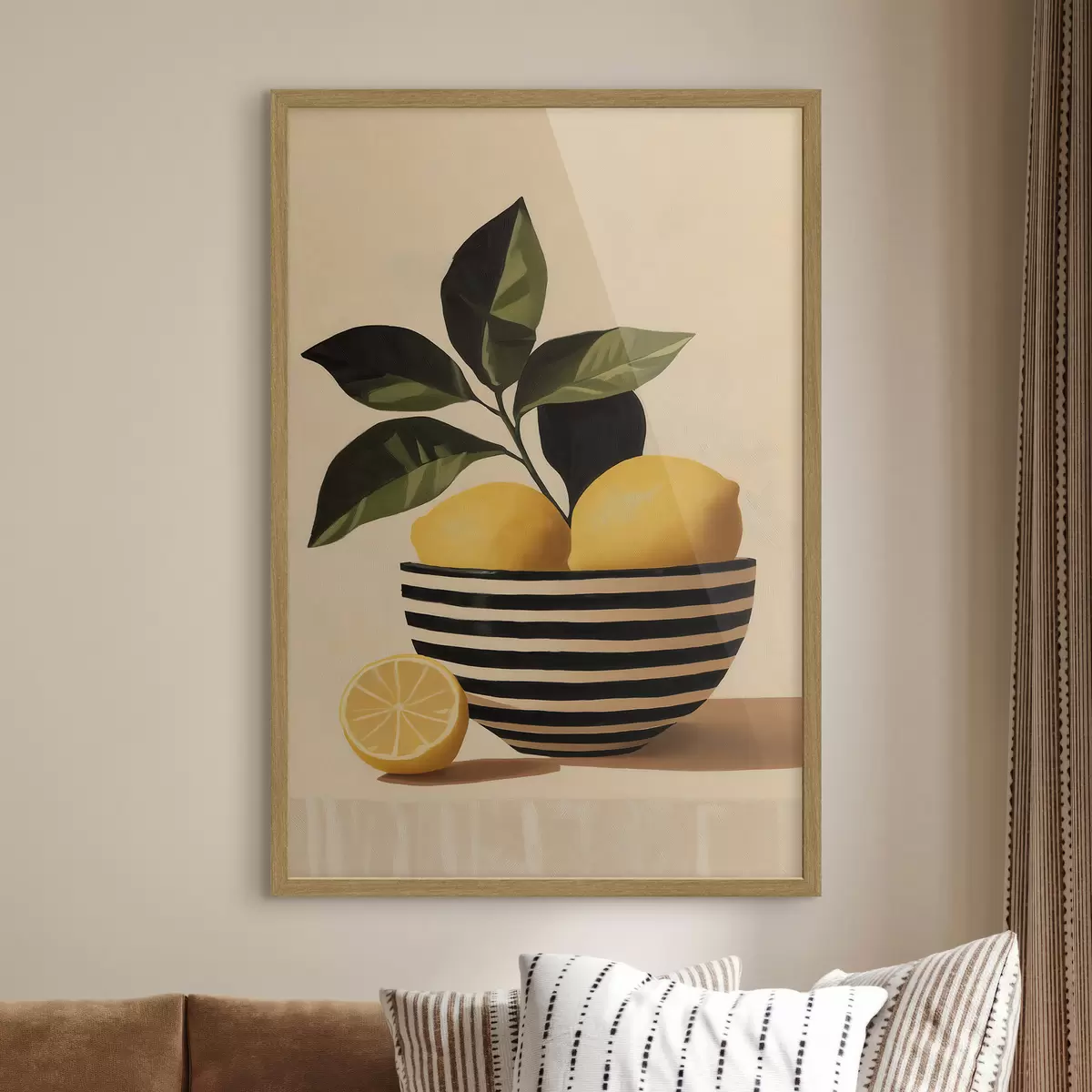 Poster Citroenen in een gestreepte schaal f51046