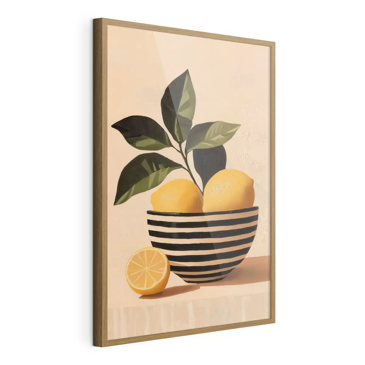 Poster Citroenen in een gestreepte schaal f51046