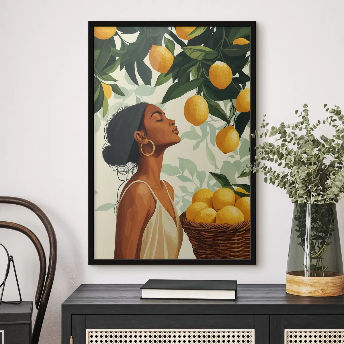Poster Een meisje tussen de citroenen f51049