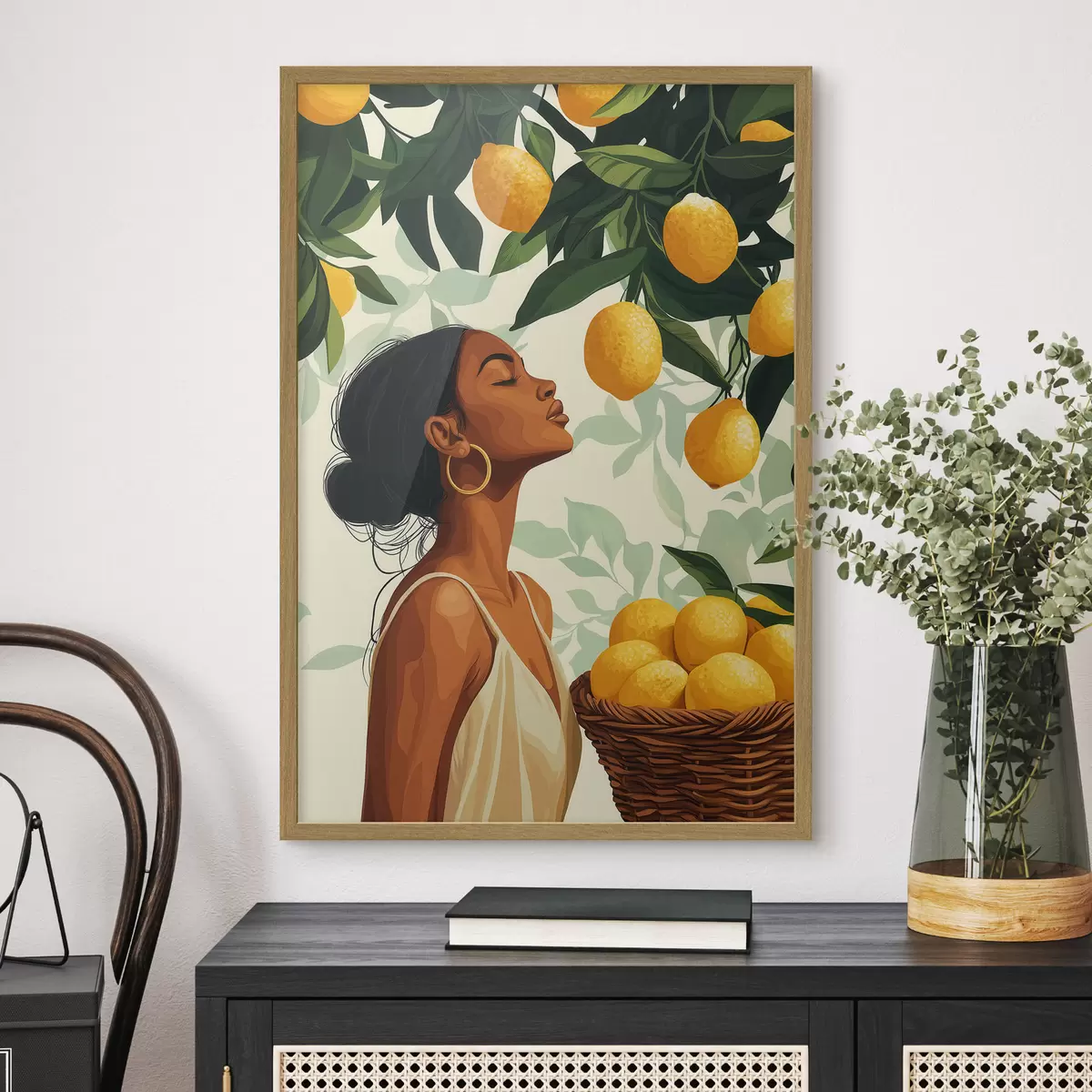 Poster Een meisje tussen de citroenen f51049