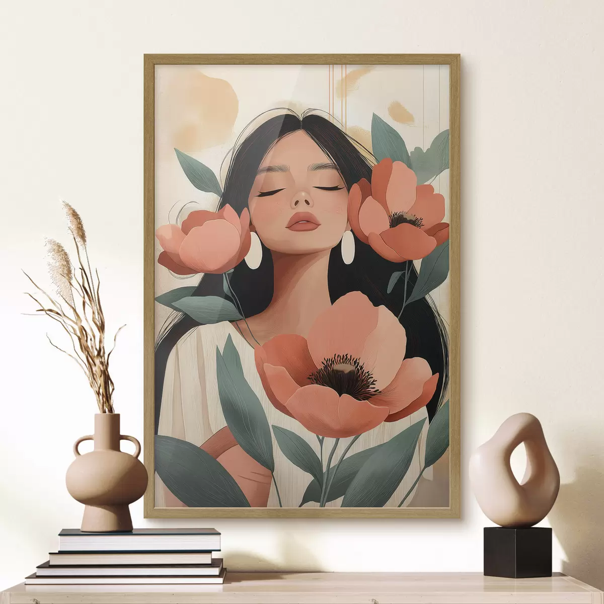 Poster Een meisje met klaprozen f51050