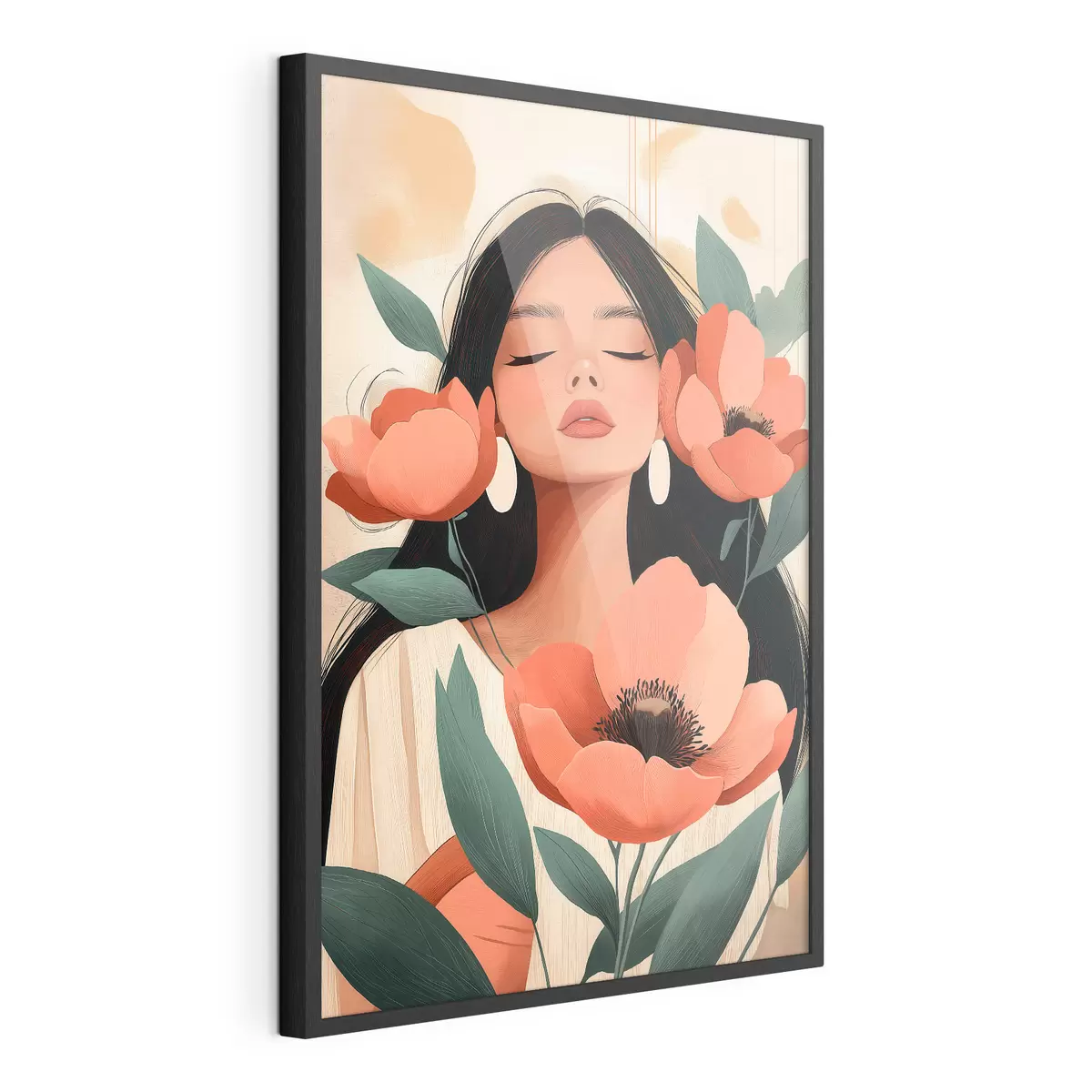 Poster Een meisje met klaprozen f51050