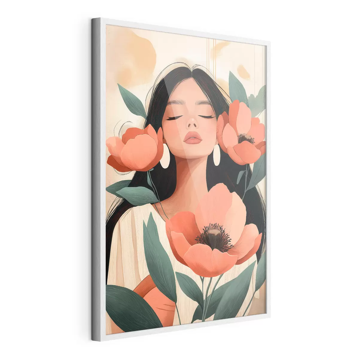 Poster Een meisje met klaprozen f51050