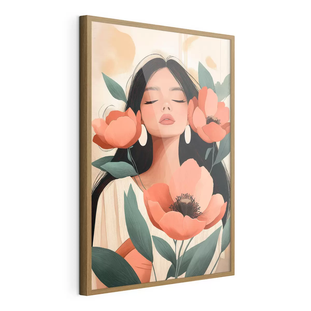Poster Een meisje met klaprozen f51050