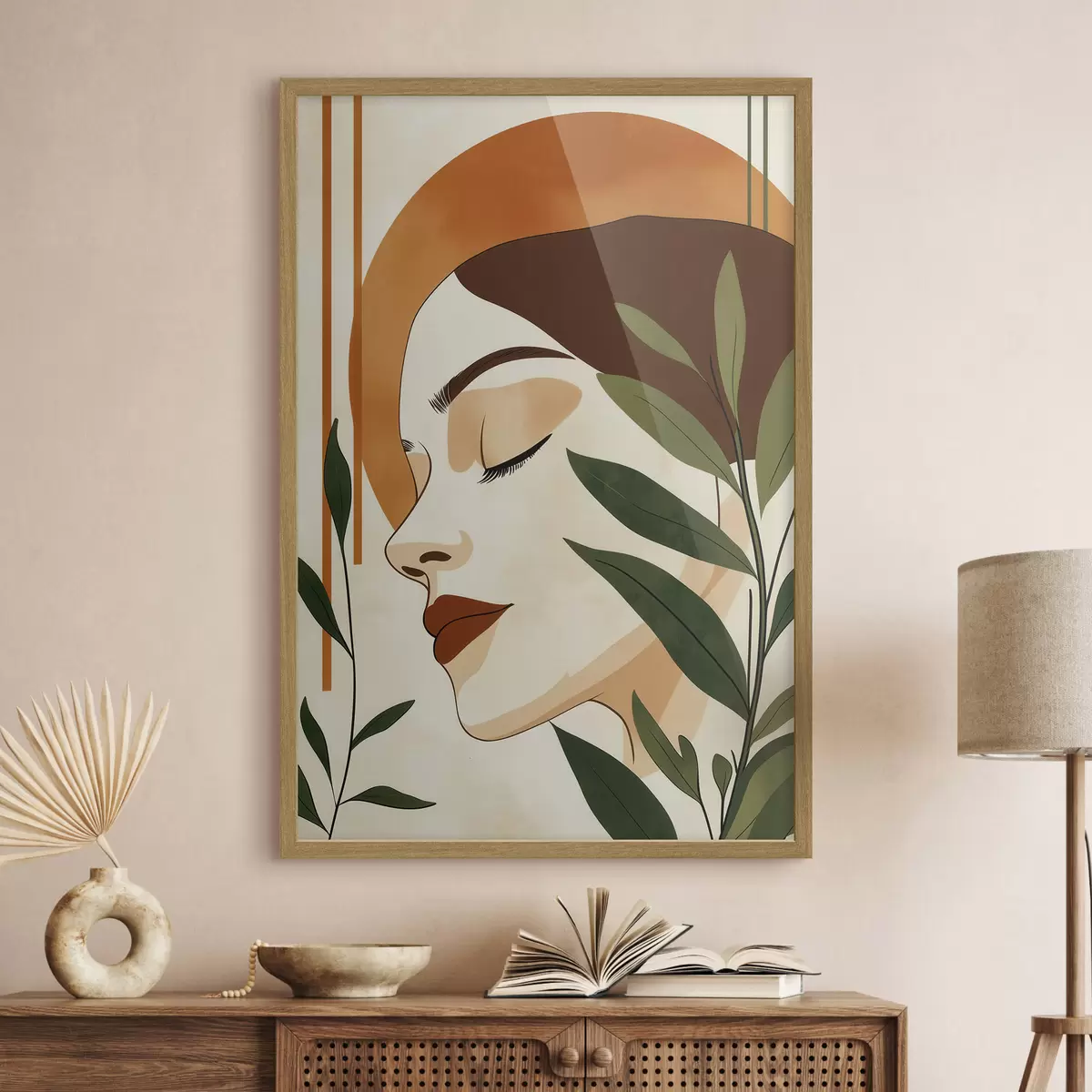 Poster Een abstract beeld van een meisje met bladeren f51053