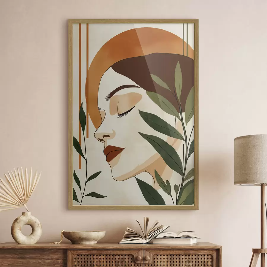 Fotobehang Een abstract beeld van een meisje met bladeren f51053