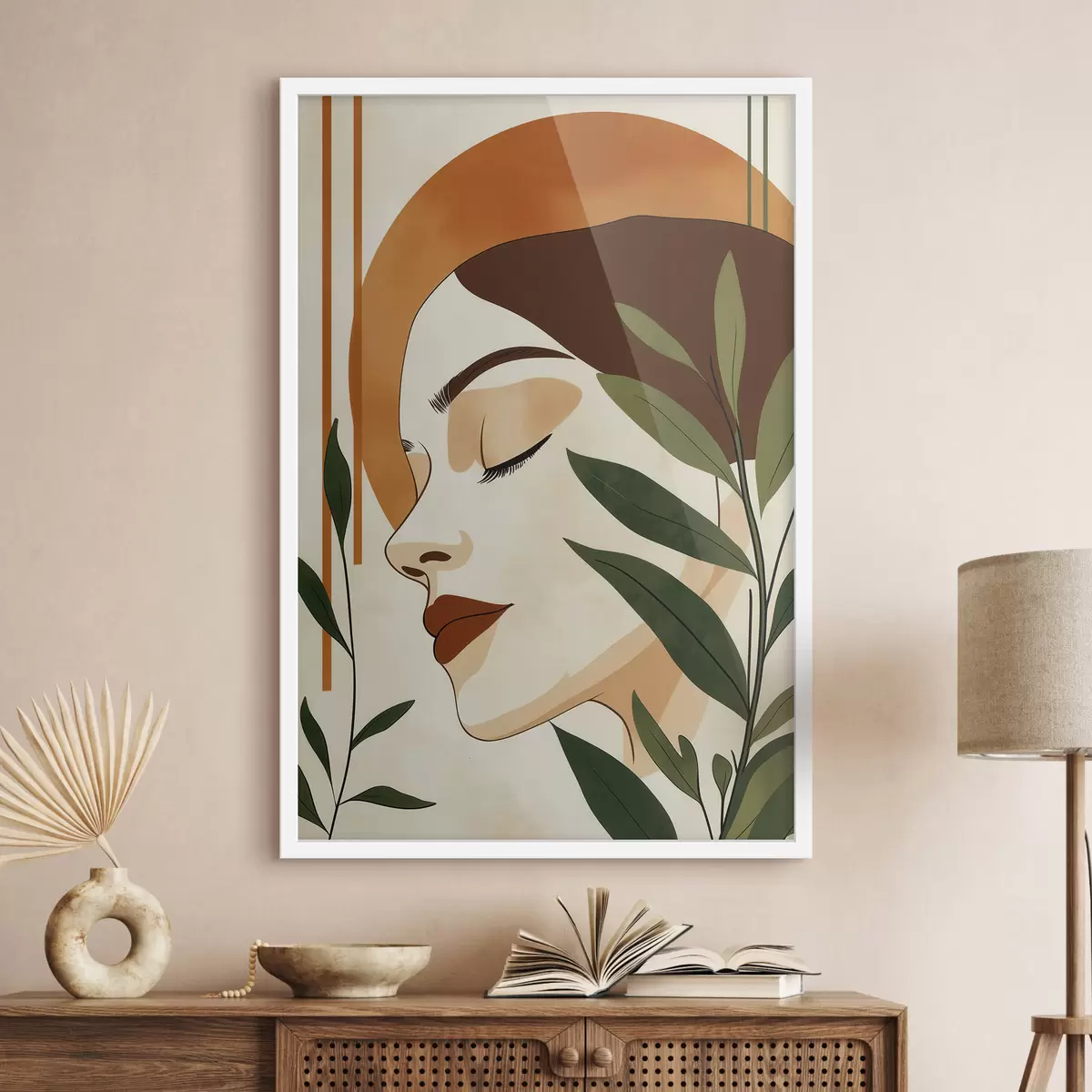Poster Een abstract beeld van een meisje met bladeren f51053