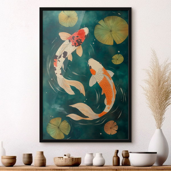 Poster Oosterse Koi, Posters met insecten en dieren, f51076bk : Uwalls