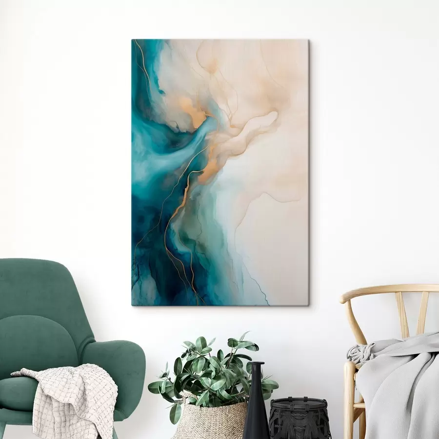  Schilderijen Golven van azuurblauw en zandkleurig marmer s51082