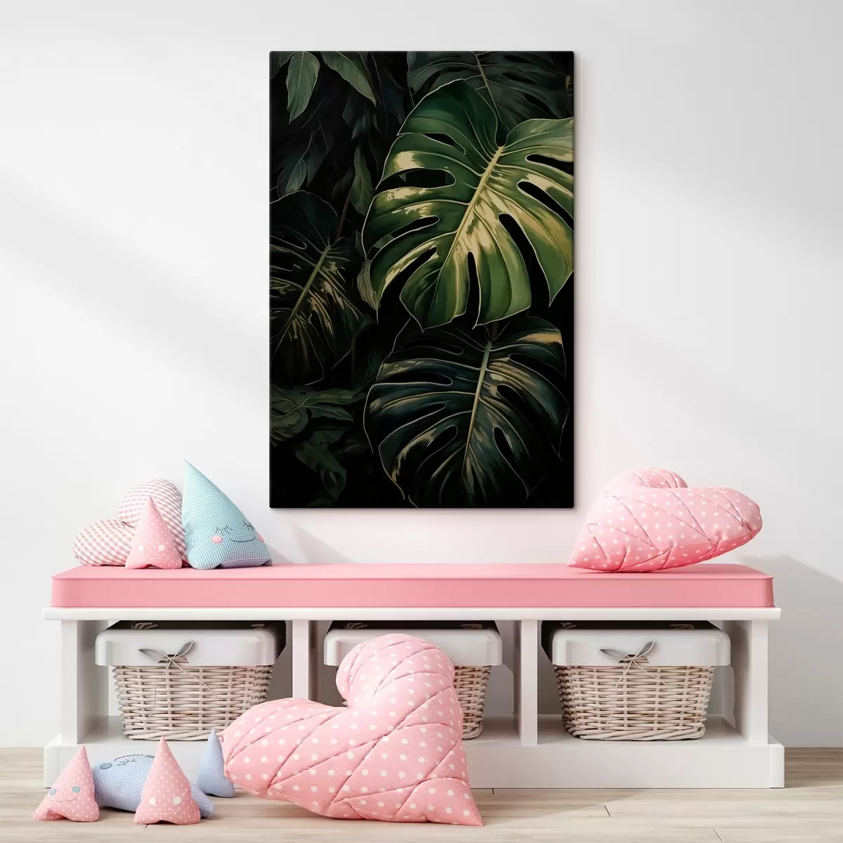  Schilderijen Glanzende Monstera-bladeren in de donkere tropen s51091