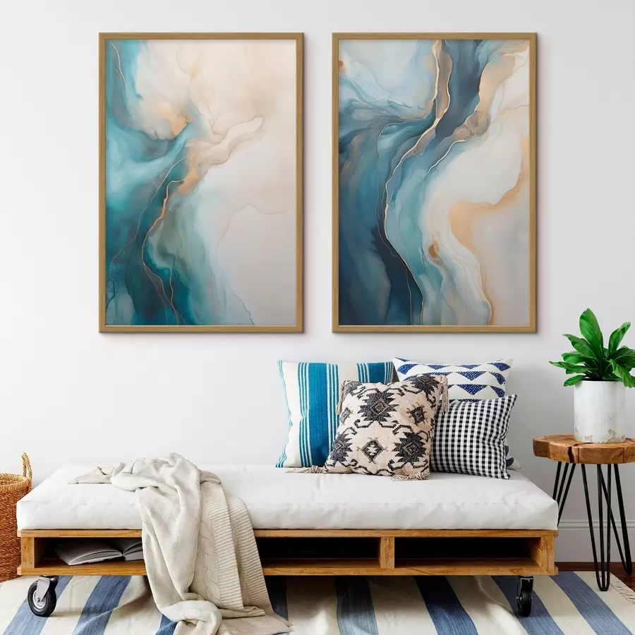 Fotobehang Golven van azuurblauw en smaragdgroen marmer d31088