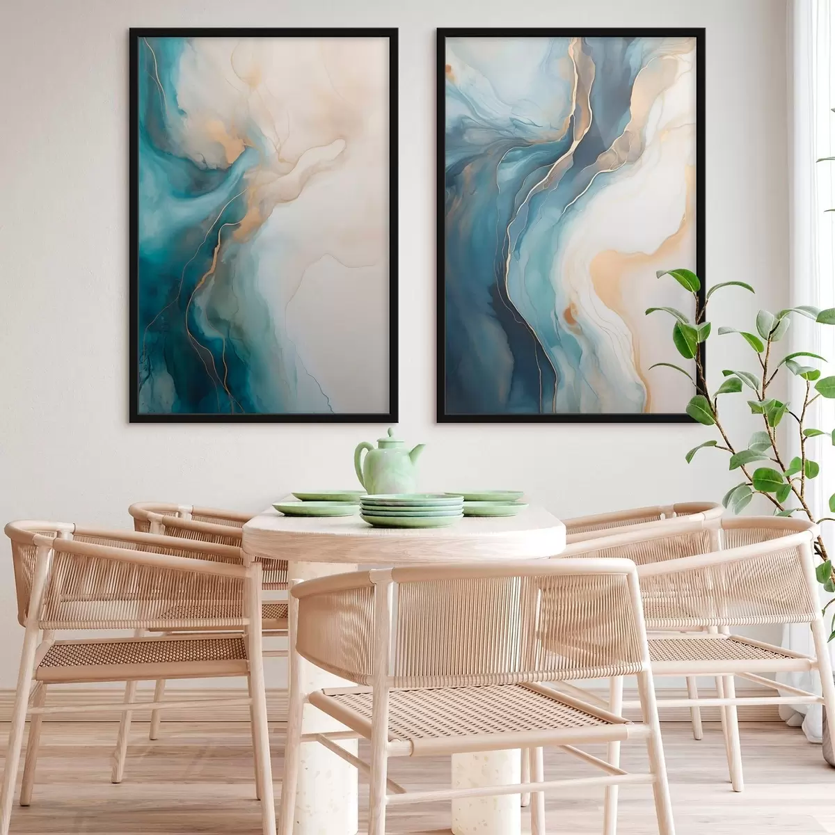 Poster Golven van azuurblauw en smaragdgroen marmer d31088