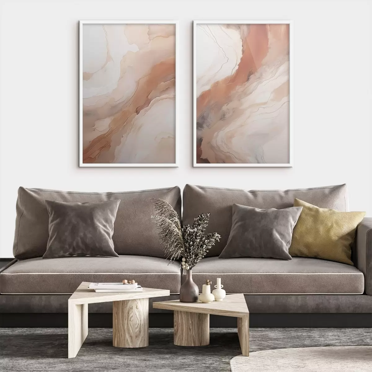 Poster Beige en terracotta lagen in de ‘fluid art’-stijl d31089