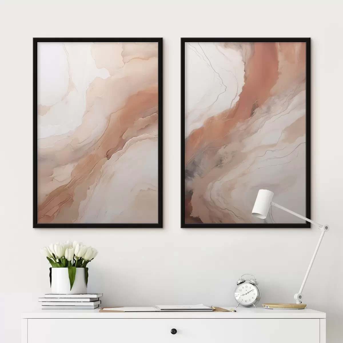Poster Beige en terracotta lagen in de ‘fluid art’-stijl d31089