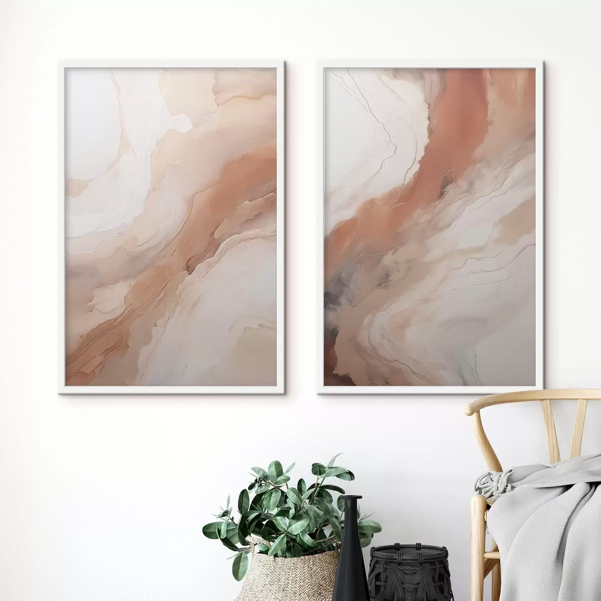 Poster Beige en terracotta lagen in de ‘fluid art’-stijl d31089