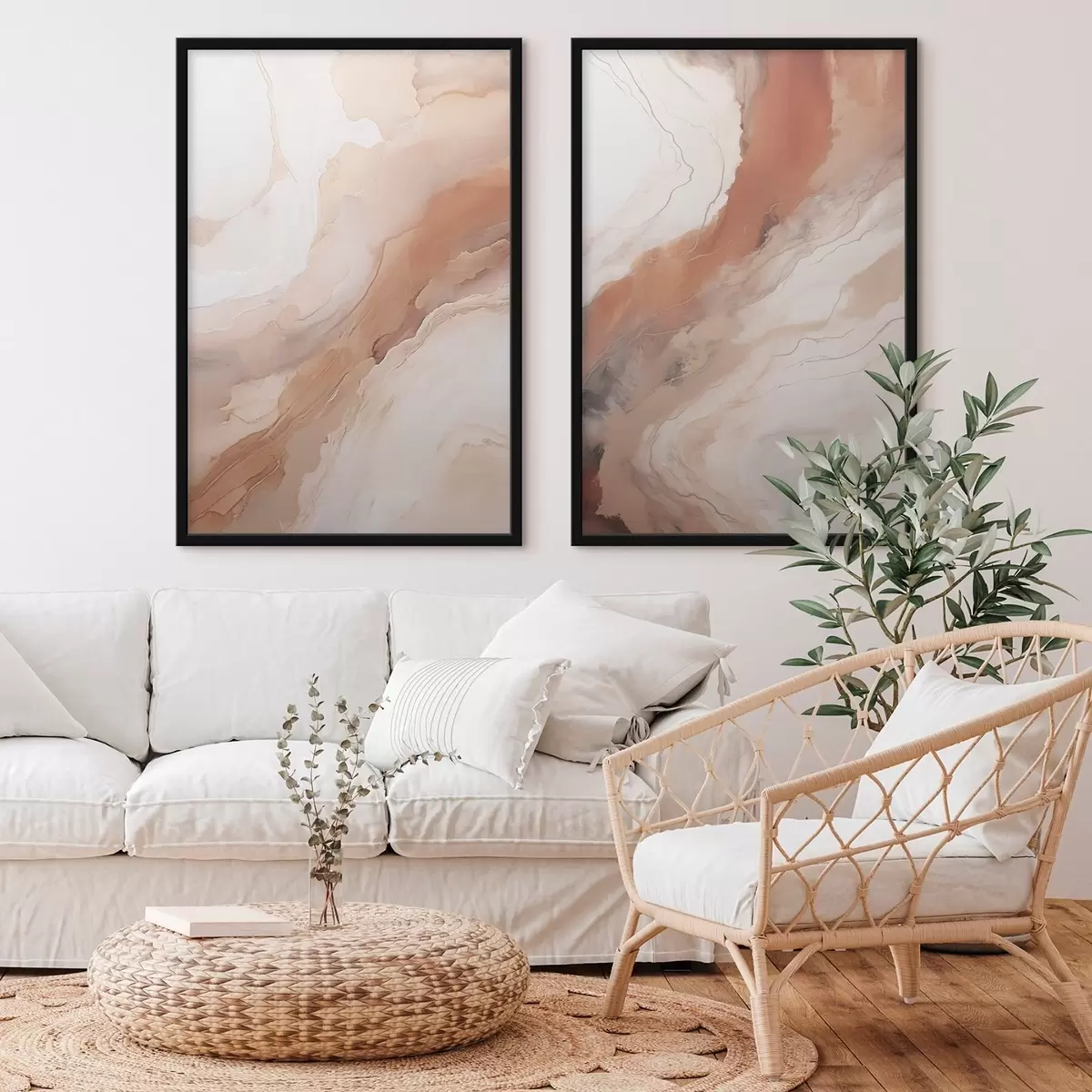 Poster Beige en terracotta lagen in de ‘fluid art’-stijl d31089