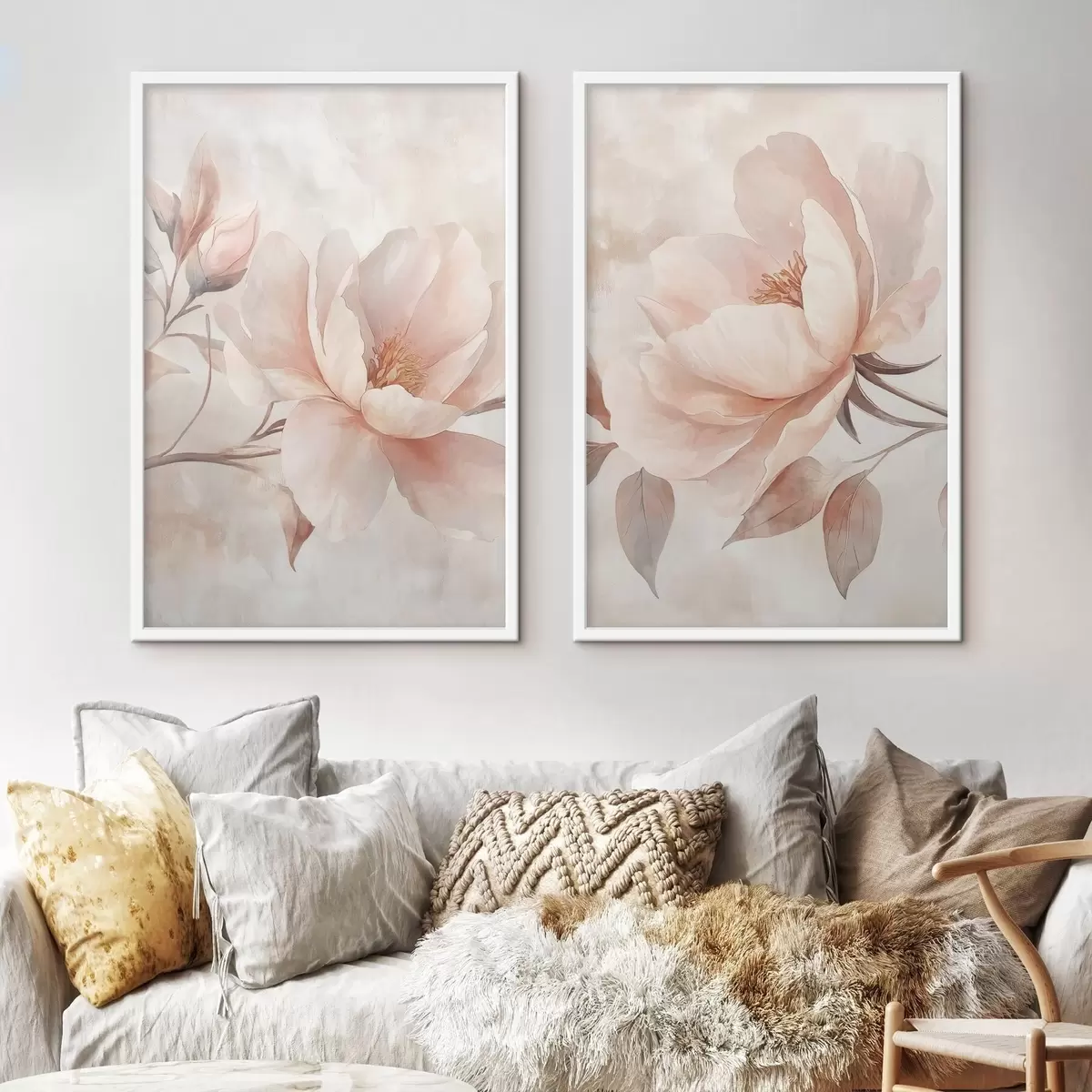 Poster Pioenrozen in poeder- en aquarelverf d31091