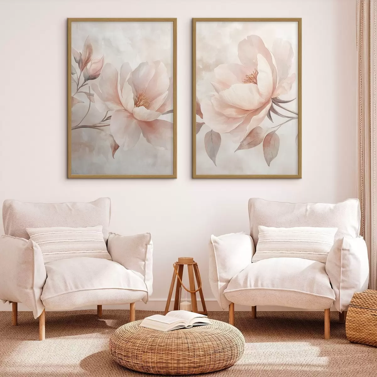 Poster Pioenrozen in poeder- en aquarelverf d31091