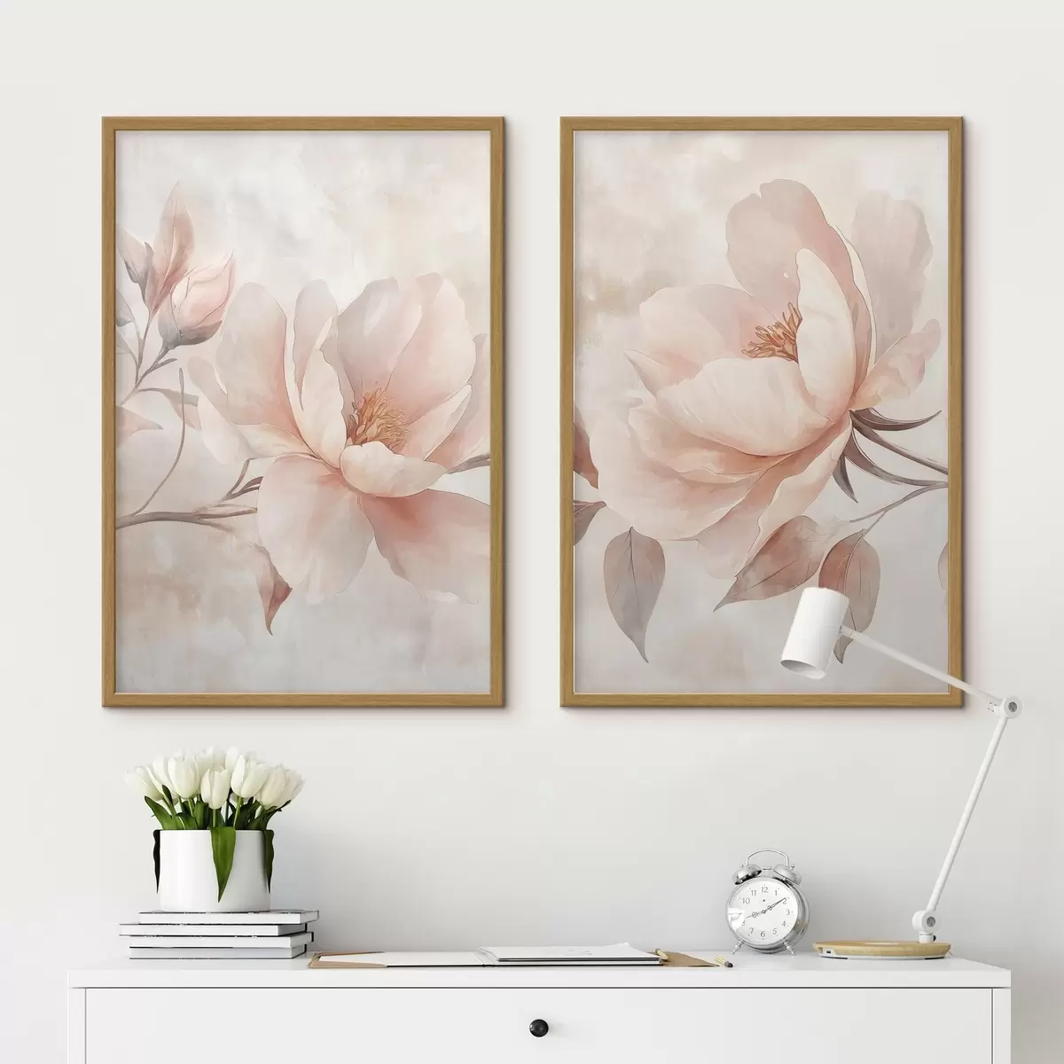 Poster Pioenrozen in poeder- en aquarelverf d31091