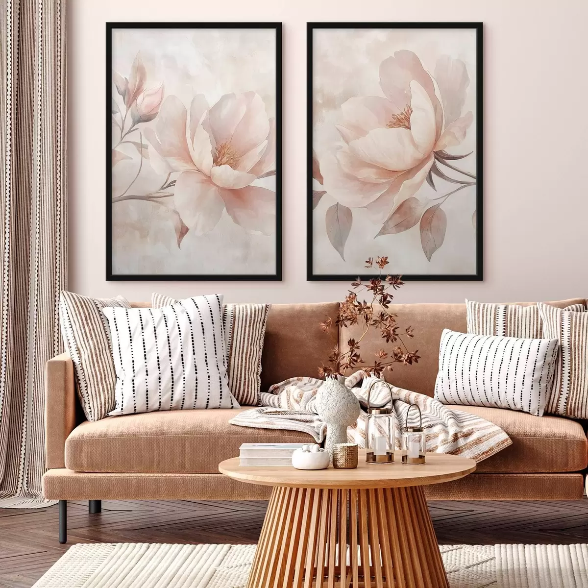 Poster Pioenrozen in poeder- en aquarelverf d31091