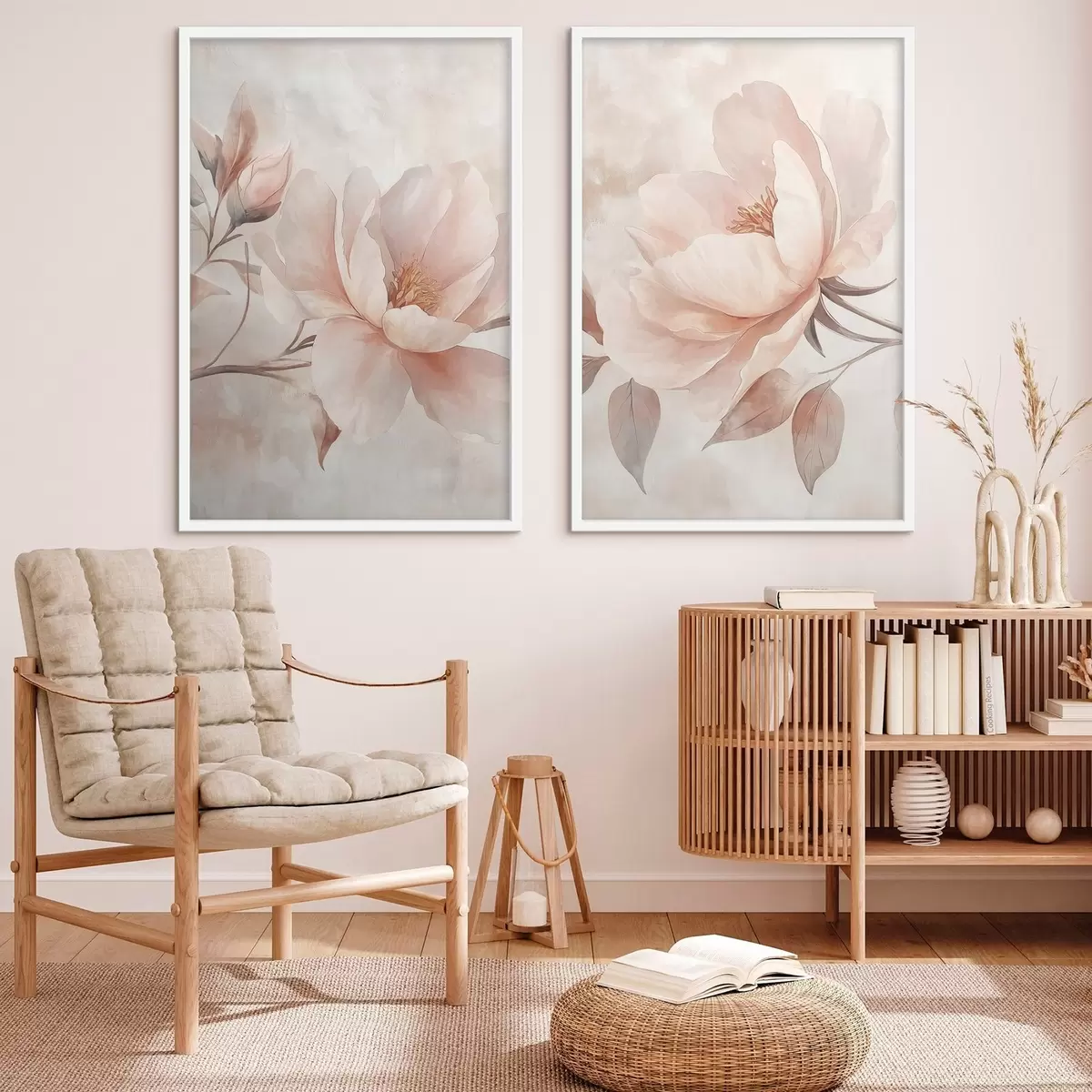 Poster Pioenrozen in poeder- en aquarelverf d31091