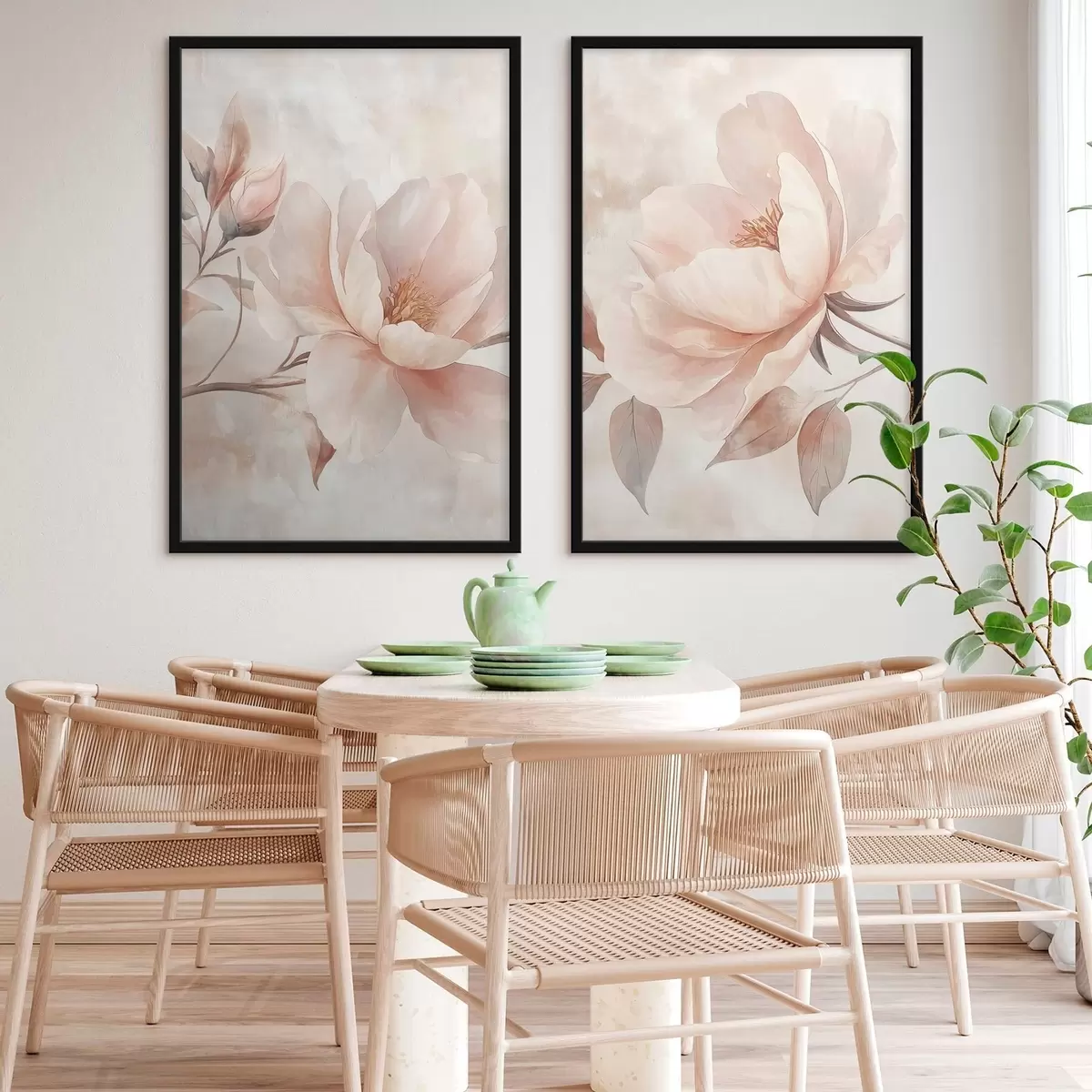 Poster Pioenrozen in poeder- en aquarelverf d31091