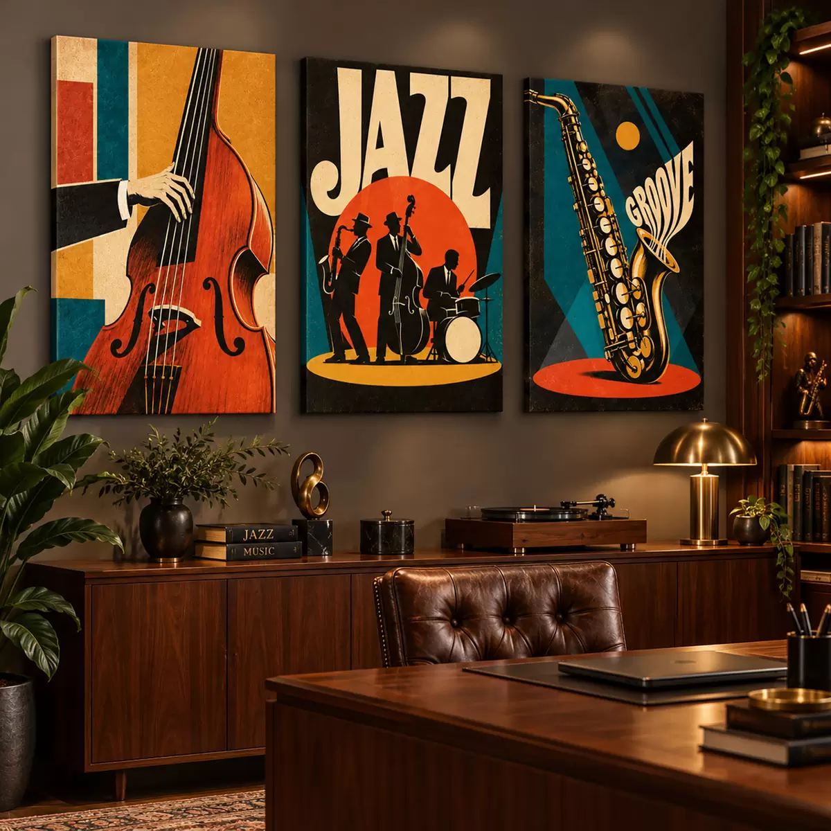 Schilderijen Jazzmuzikanten die optreden in levendige kleuren m31114