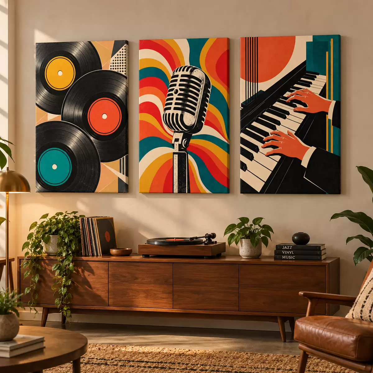 Poster Vintage muziekthema's in levendige kleuren d31115