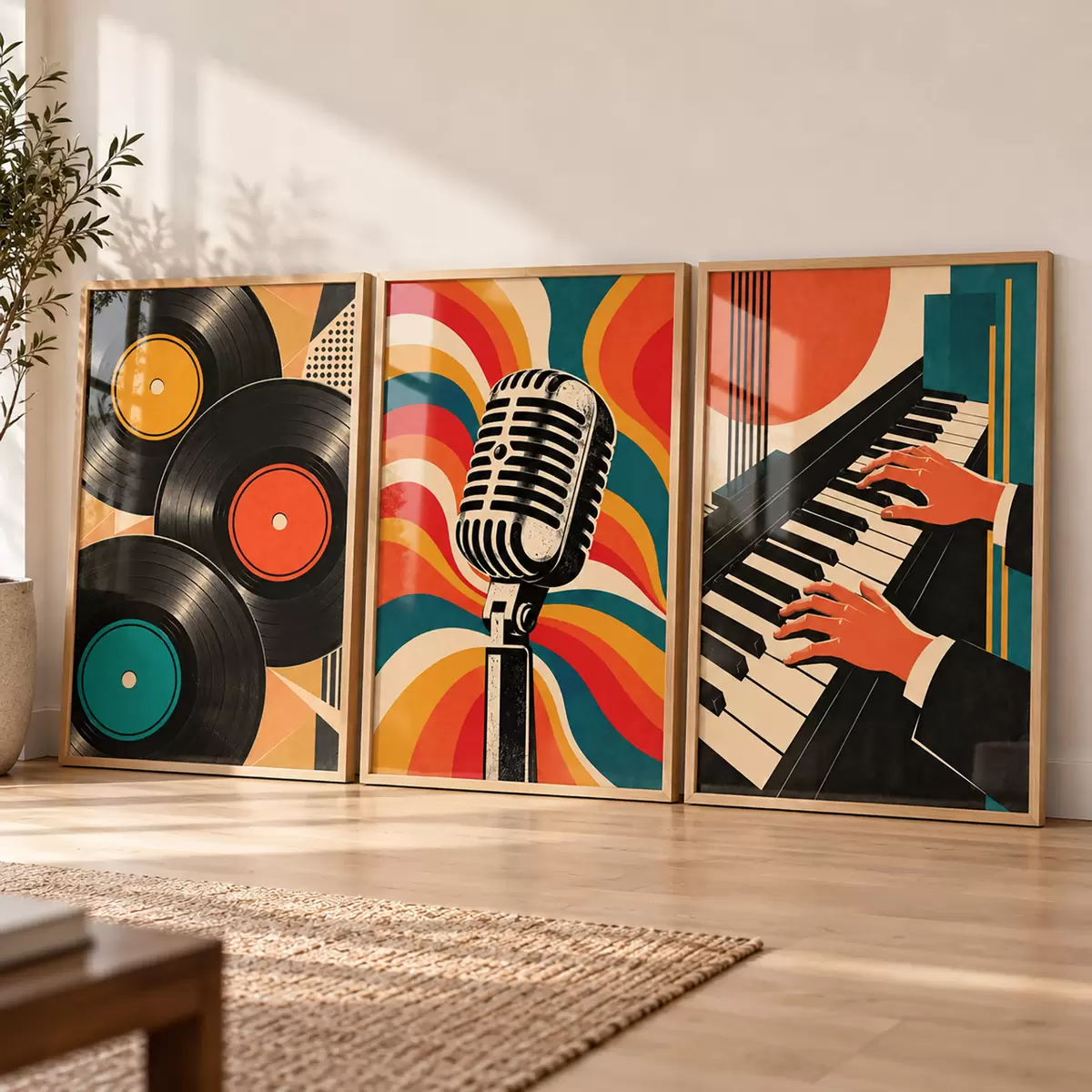 Poster Vintage muziekthema's in levendige kleuren d31115