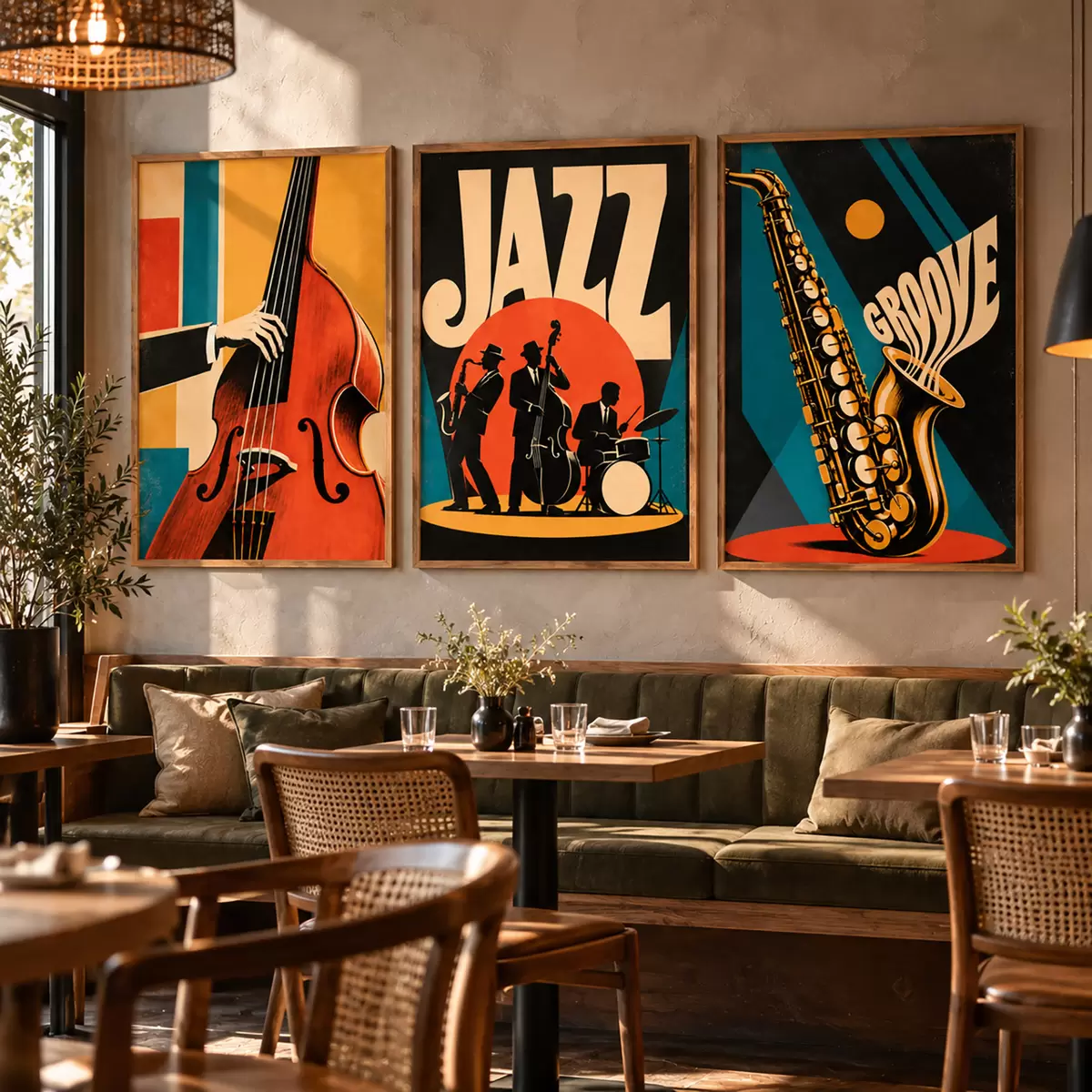 Poster Vintage muziekthema's in levendige kleuren d31115