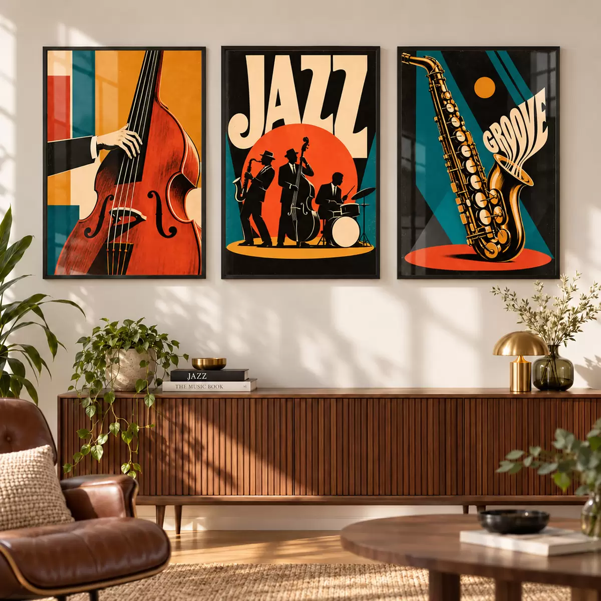 Poster Jazzmuzikanten in levendige kleuren d31114