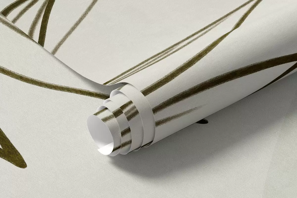 Fotobehang Minimalistische lijntekeningen van tropische bladeren en gebladerte, cirkelvormige figuren in pastelkleuren w10111v2