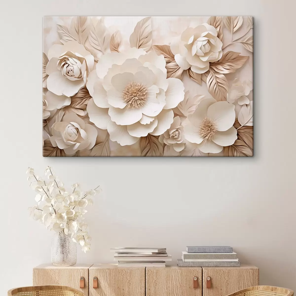  Schilderijen 3D-gipsreliëf met witte bloemen s51096