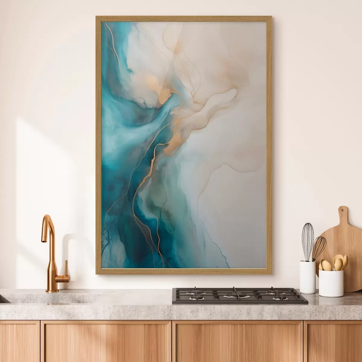 Poster Golven van azuurblauw en zandkleurig marmer f51082