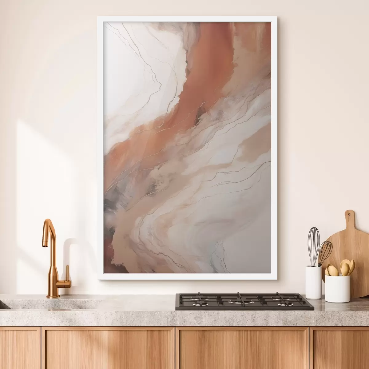 Poster Warme terracotta-kleurige golven in de vloeiende kunst f51085