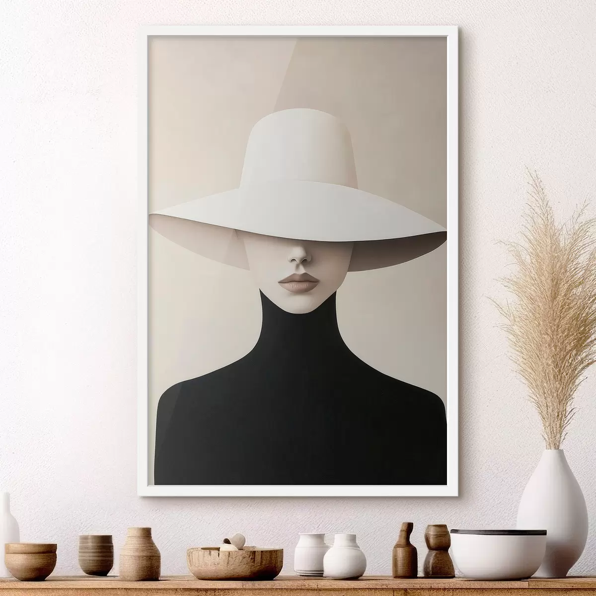Poster Vrouw met een witte hoed f51146
