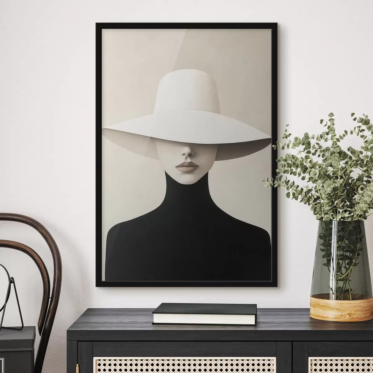 Poster Vrouw met een witte hoed f51146